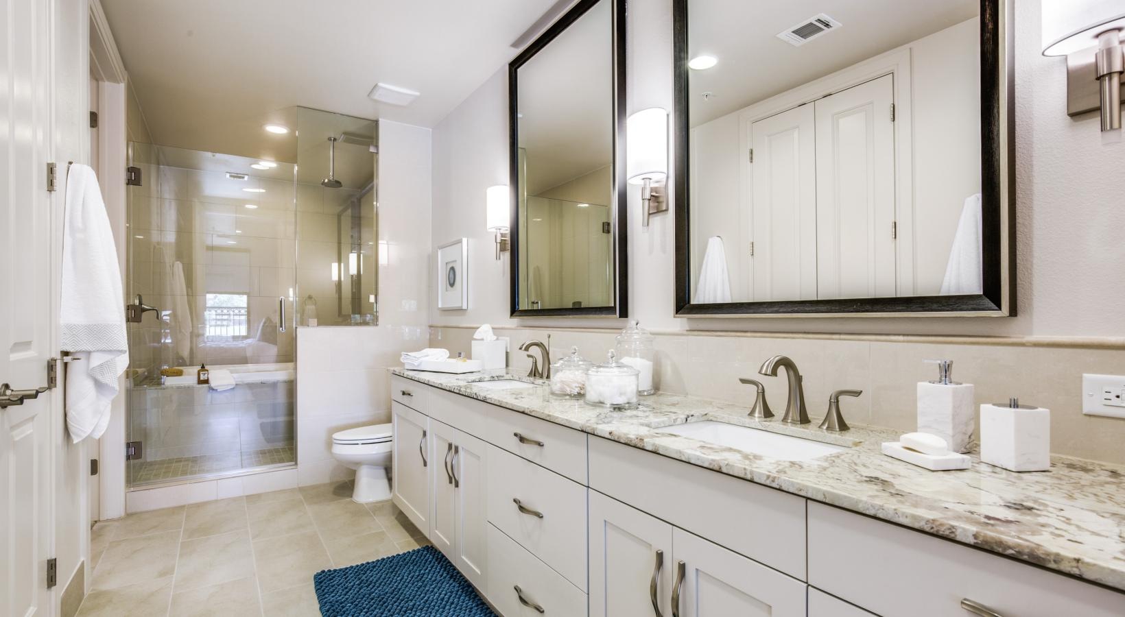 Bathroom options with thoughtful details a bathroom with a large mirror